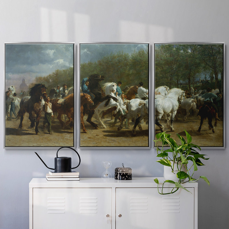The Horse Fair - Toile encadrée multi-pièces, H 36 po x l 75 po x P 2 po, Argent