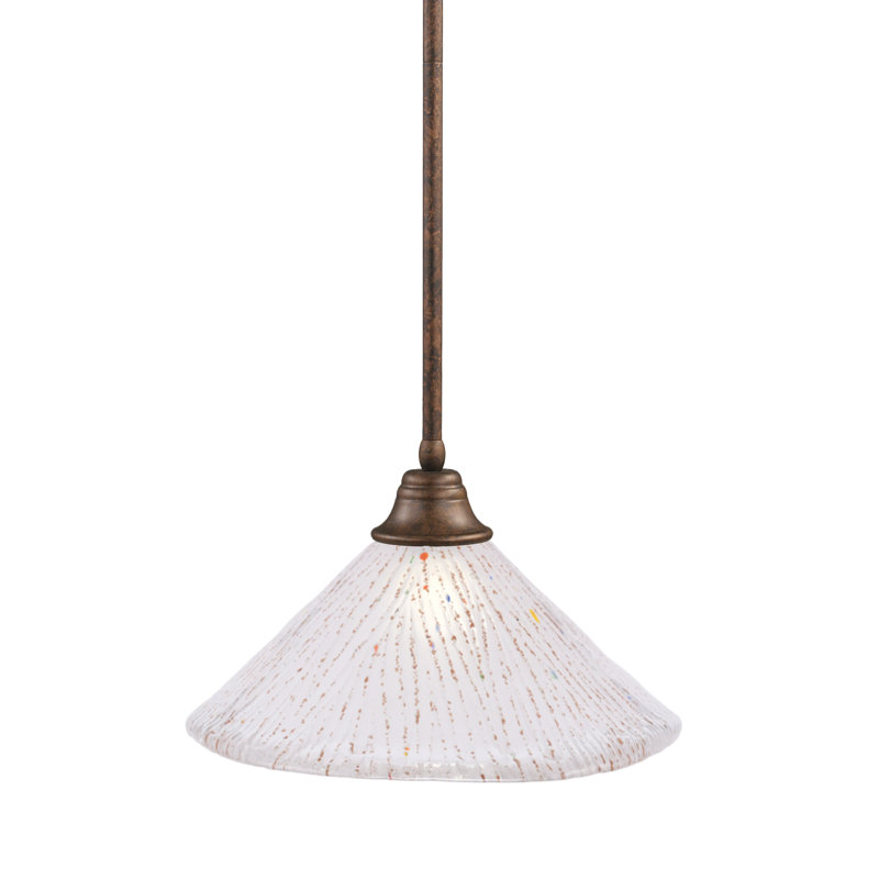 Stem Hung Pendant With Glass, Bronze, 16", Frosted Crystal Glass