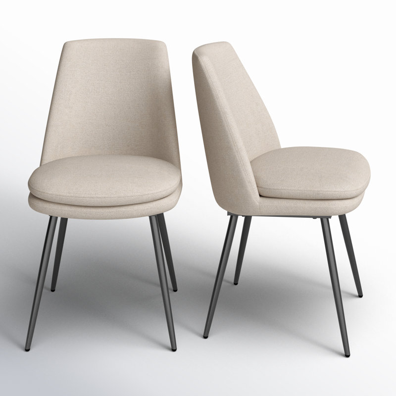 19.25'' H Upholstered Side Chair, Beige Chenille, Iron Gray