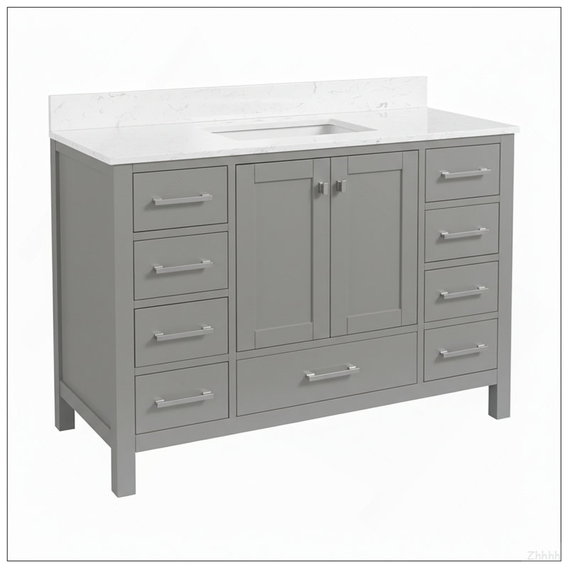 Meuble-lavabo autoportant 48 po avec comptoir 48 po, armoire de rangement en bois massif gris, Gris