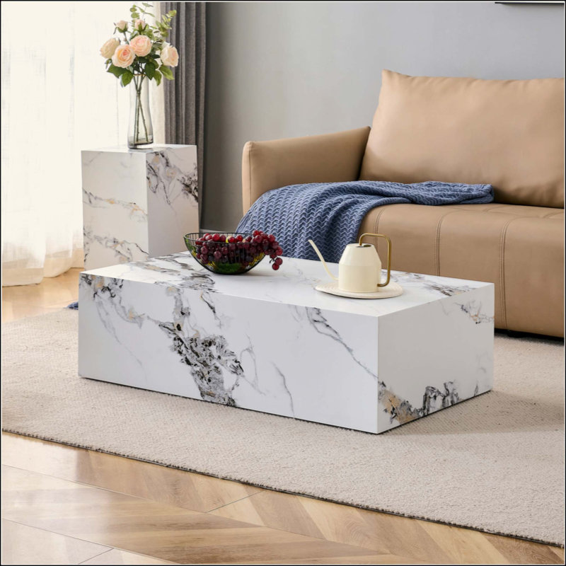 Table basse moderne en bois aggloméré avec motif en marbre - Design élégant et durable. W1151P194279