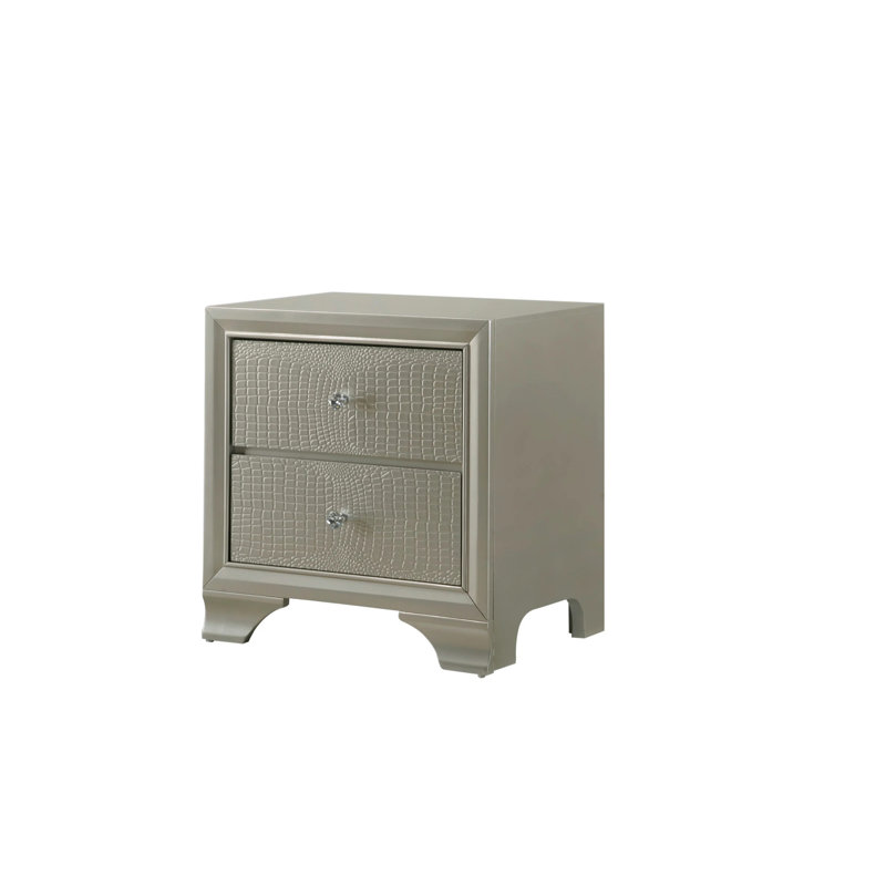 1pièce de table de chevet moderne à deux tiroirs au fini champagne de style glamour, Champagne