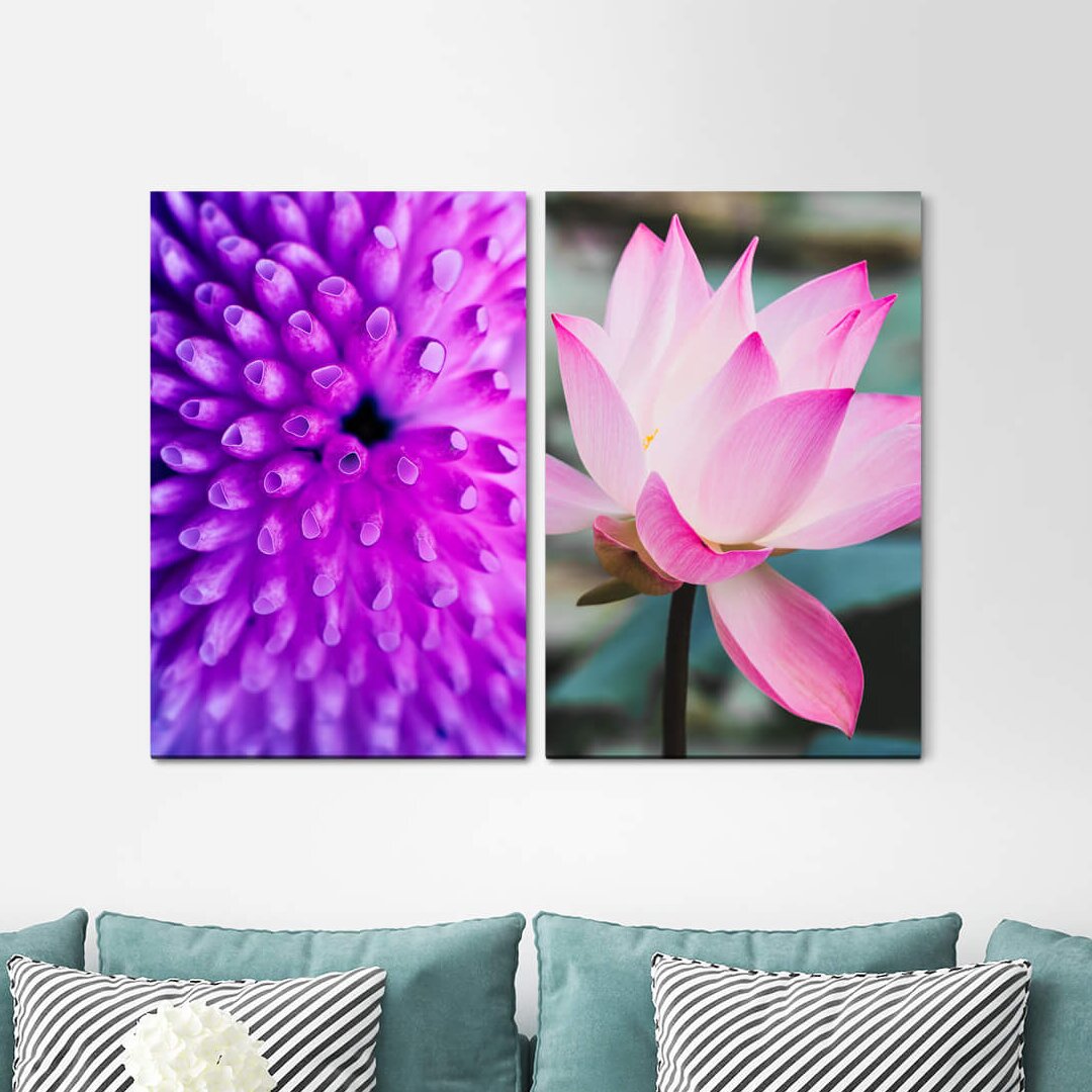 2-tlg. Leinwandbilder-Set - Fotografie "Coral Violet Flower Bunter Sommer"