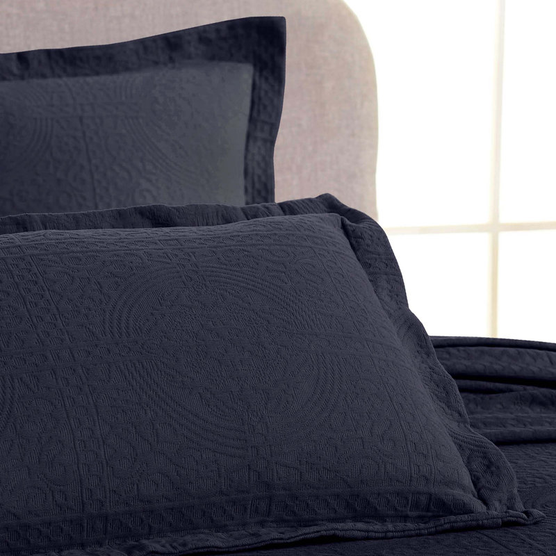 Swanton 100% Cotton Modern & Contemporary Oversized Coverlet/Bedspread Set, Navy Blue, Twin Coverlet + 1 Sham