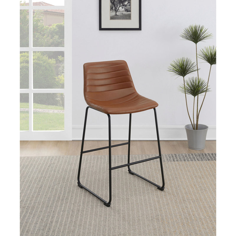 Ensemble de 2 chaises de comptoir rembourrées en similicuir Torince, Brun, Tabouret de comptoir (siège d'une hauteur de 26 p
