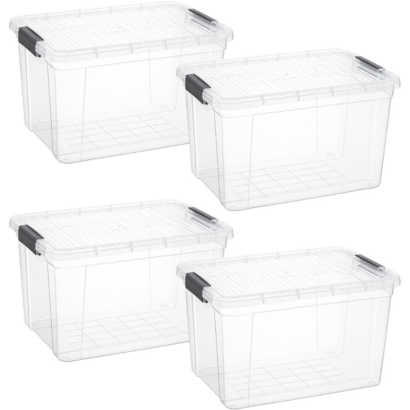 Latitude Run® Clear Storage Bins with Lids, 4 Pack- Plastic Storage Boxes for Home, 2.4 qt