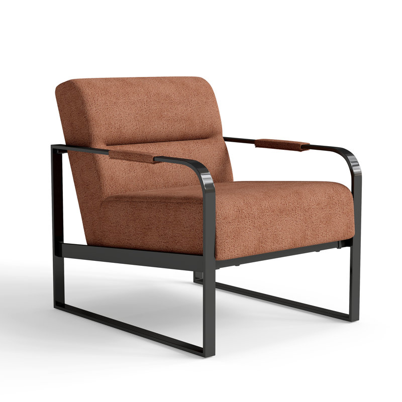 Wide Upholstered Vintage Accent Chair With Metal Frame Modern Soft Single Seat Armchair, Orange