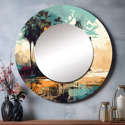 Blue Coastal Bohemia II - Modern Landscape Beach Round Mirror Wall Decor_MTMIR60636