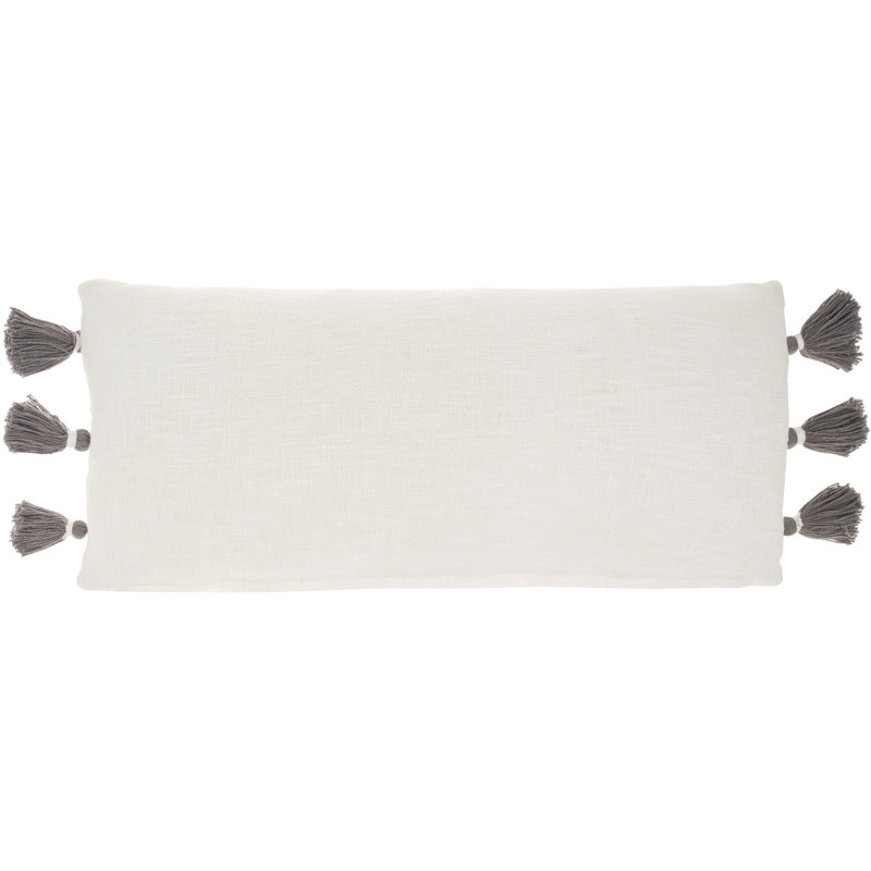 Tassels Cotton Reversible Throw Pillow, Gray