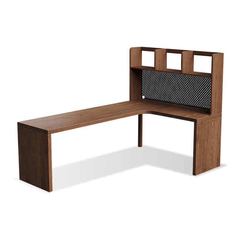 Nut-brown L-Shaped Solid Wood writing desk, Right Hand Return, 61.02" H x 78.74" W x 55.12" D