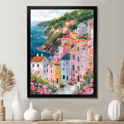Rose, vert, charmant, Italie, bord de mer, village I - décoration murale Italie