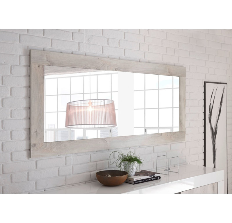 Aburizik Wood Rectangle Wall Mirror, Pine
