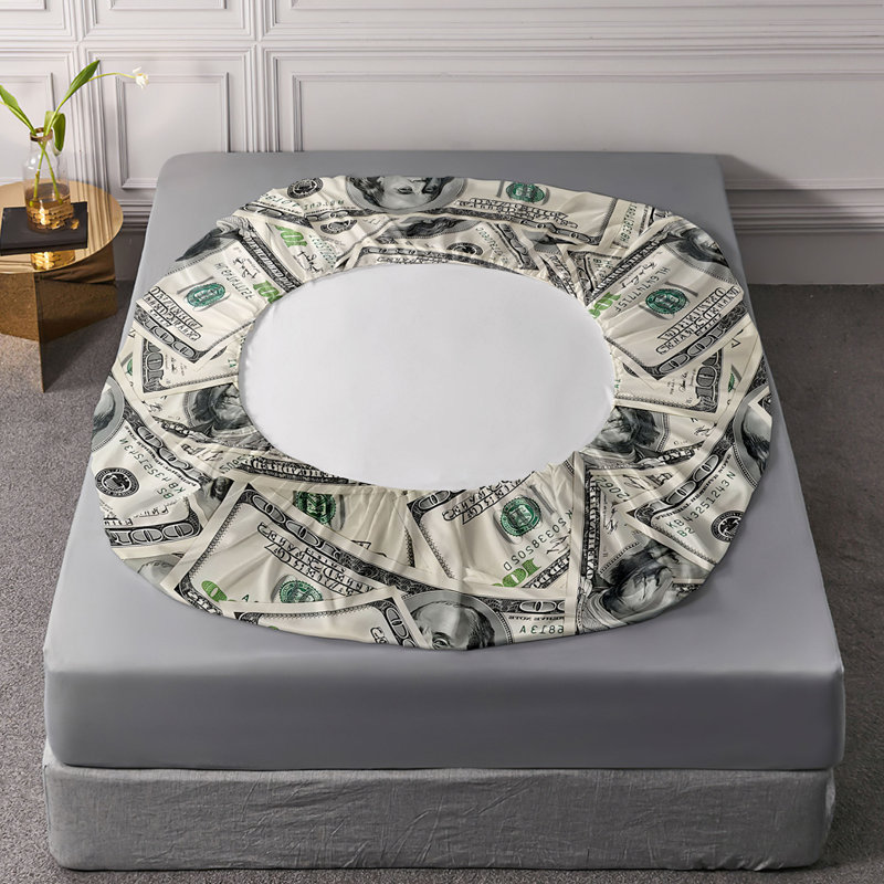 Ensemble de draps-housses en microfibre à motif de billets de 100 billets Orylavena, QUEEN