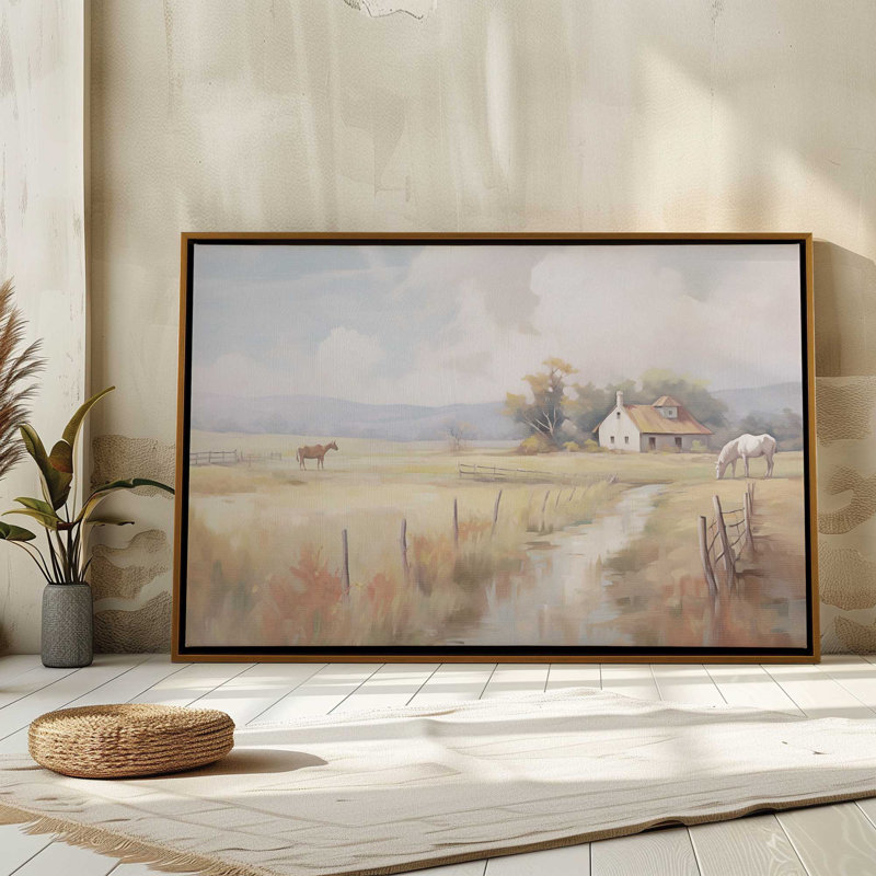 Impression sur toile Peaceful Farmhouse Meadow, Cadre blanc, H 12,75 po x l 18,75 po x P 1,75 po