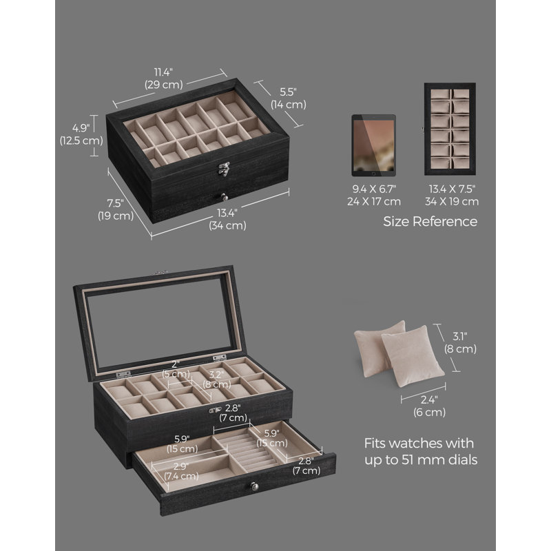Sumbul Steel Watch Box +, Black/Beige
