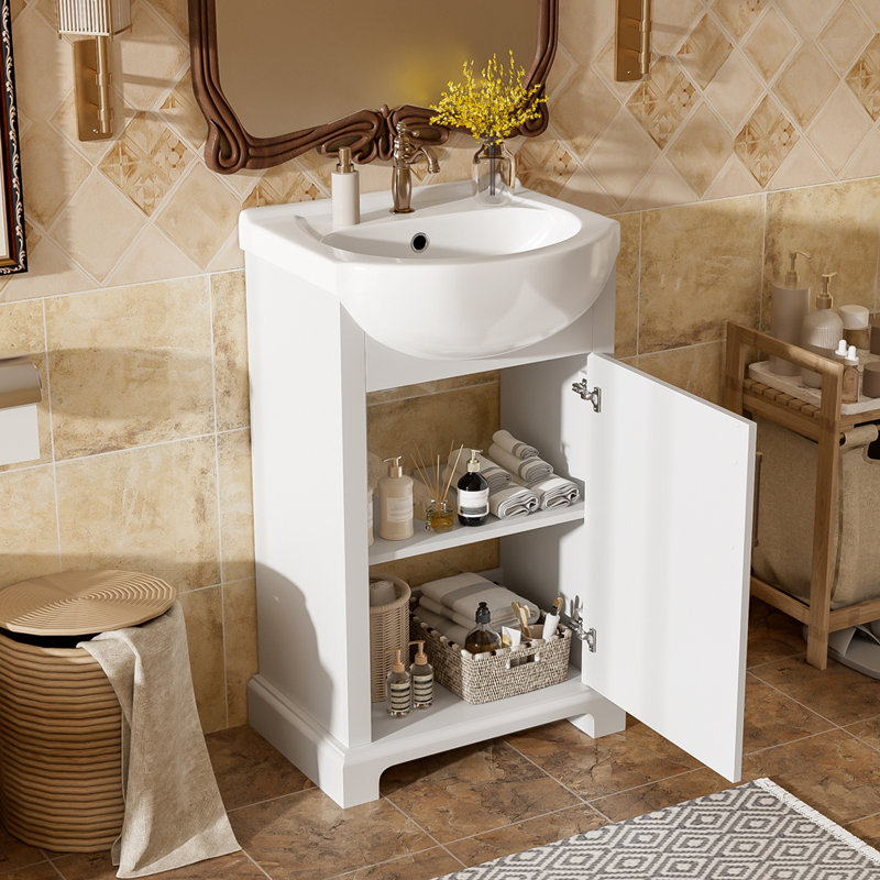 Meuble-lavabo simple de 20 po avec lavabo en céramique, Blanc