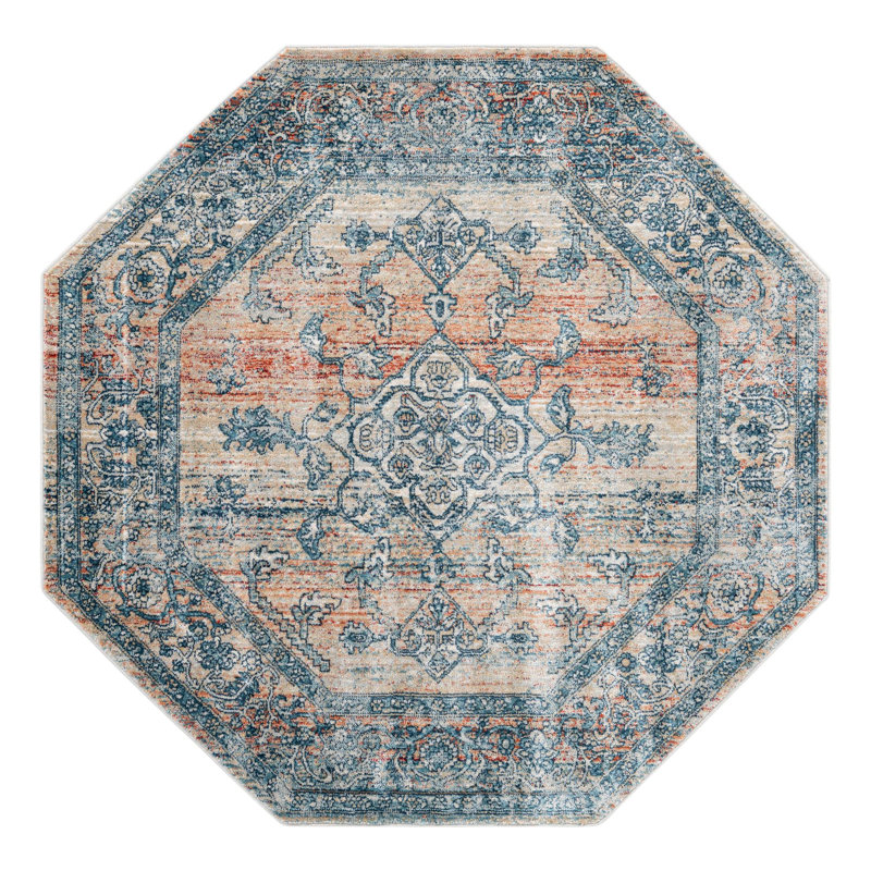 Tapis oriental rouge / bleu Alabama, Octogone 4 pi x 4 pi