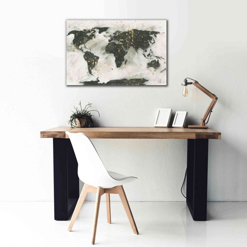 «World Map Gold Speckle» par Chris Paschke, estampe numérique sur toile, H 26 po x l 40 po x P 1,5 po