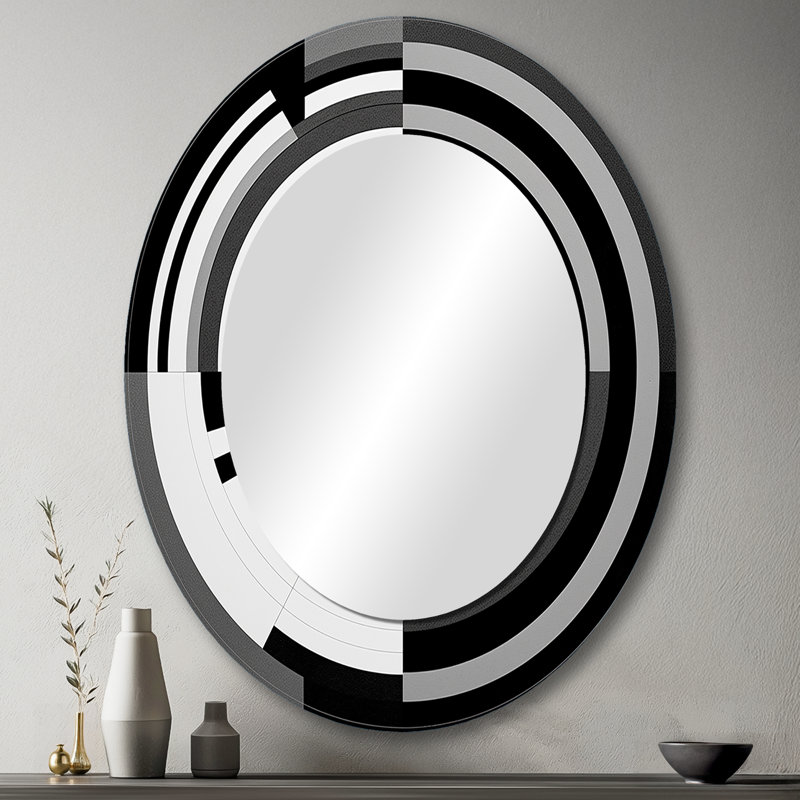 Bauhaus Bauhaus - Miroir décoratif ovale abstrait en métal noir et blanc III, 43 po x 33 po
