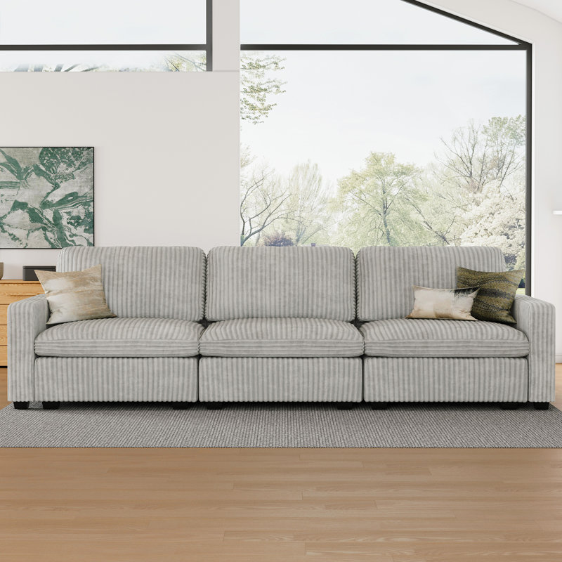 Hymes 101.5'' Wide 3-Seat Sofa Modular Sectional Sofa Apartment Storage Couch With Detachable Cushion Cover, Gray Corduroy