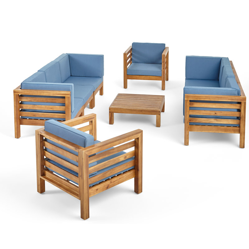 Ensemble de conversation à assise profonde avec coussins 9 pièces Maher, Bleu