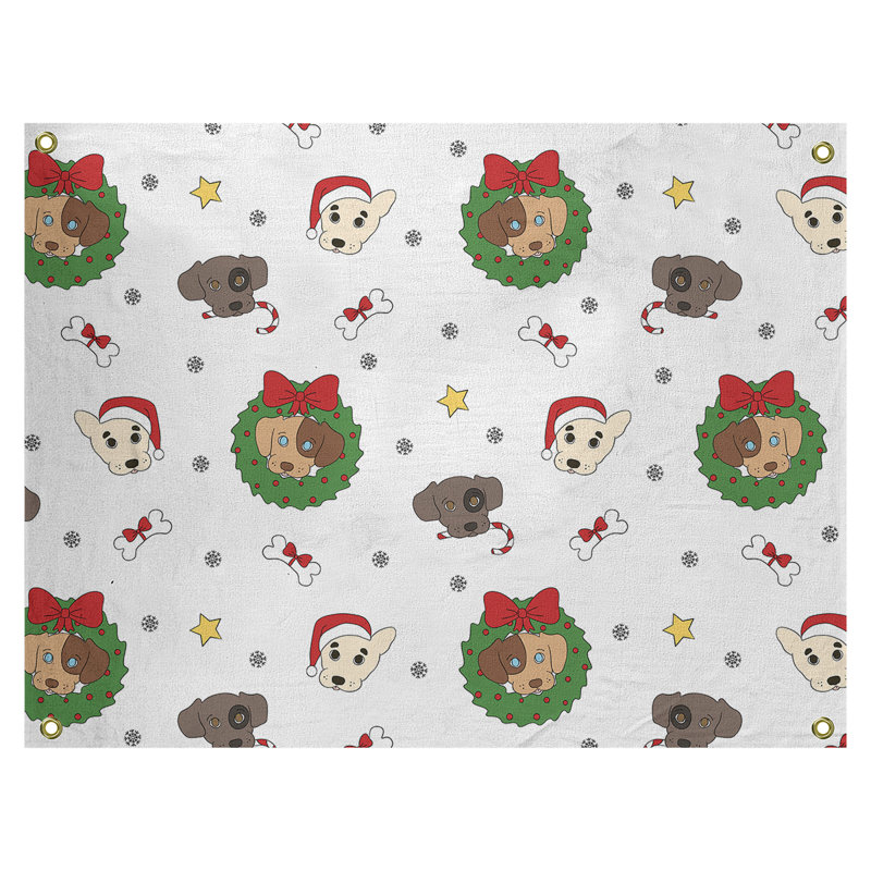 Tapisserie murale en polyester à la fête hol de christmas dogs, H 50 po x l 59 po, Blanc / Vert / Rouge