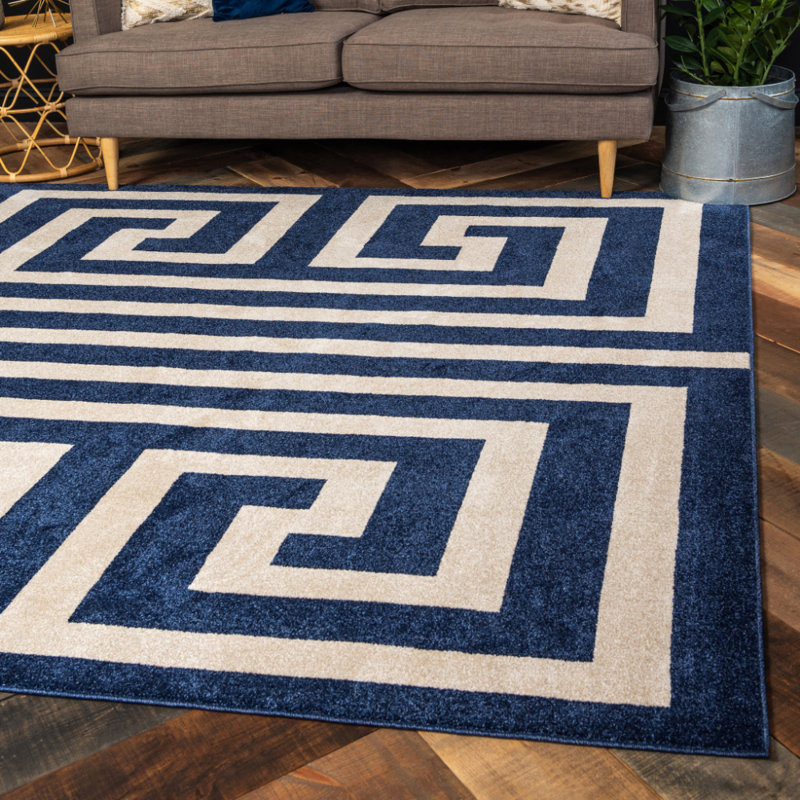 Tapis crème / bleu marine Barreto, Carré 8 pi