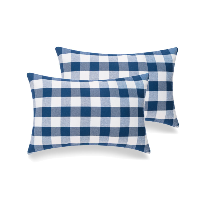 Buffalo Check Cotton Throw Pillow, 14" x 20", Indigo/White, Cover Only