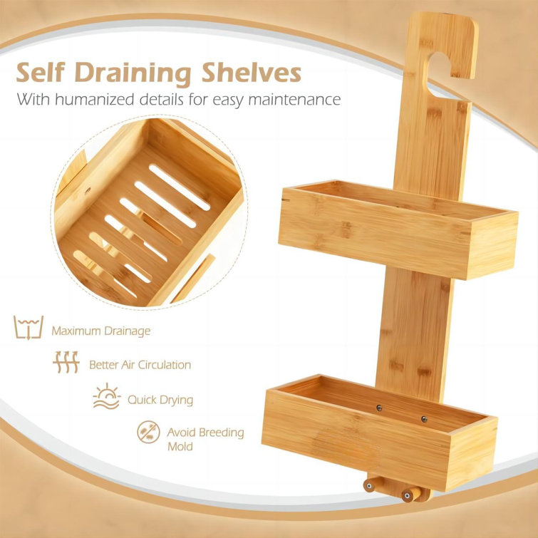 Johnika Suction Bamboo Shower Shelf Rebrilliant