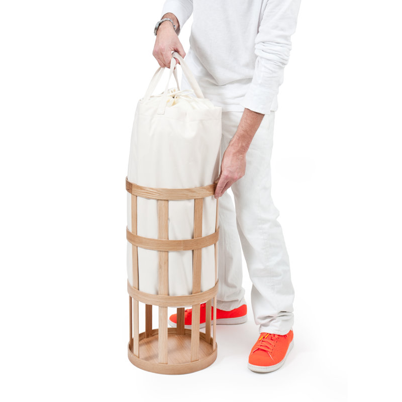 Belinda Wood Laundry Basket with Handles, Soft White, Oak