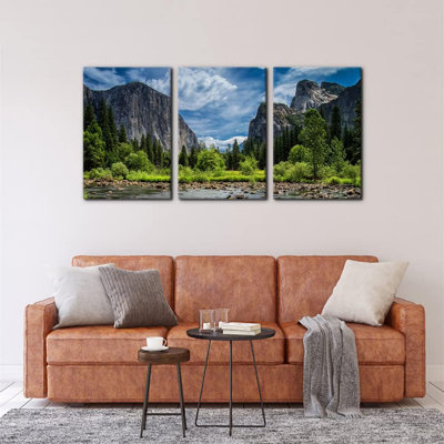3 Pieces Green Wall Art Painting Yosemite National Park Clear Water Lake Mountain Trees Rocks Pictures Prints On Canvas Landscape Wall Decor For Home Modern Decoration Print - 16"X24"X3 Panel