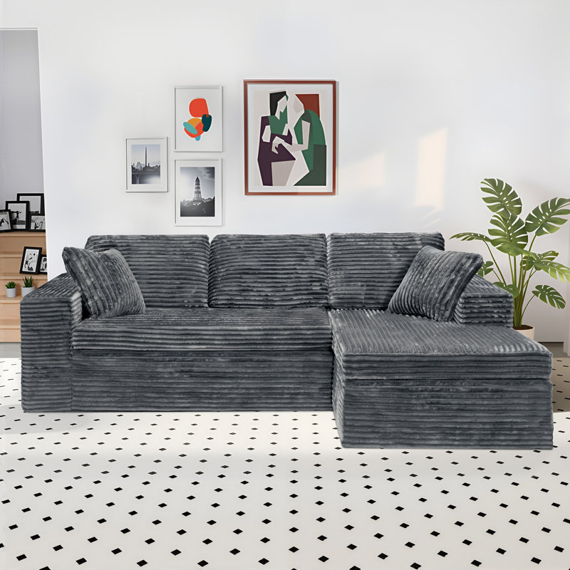 108'' Modular Cloud Sectional Sofa With Modern Style, 2 Pieces For Living Room Bedroom, No Assembly Required(Right Hand Facing, Gray)