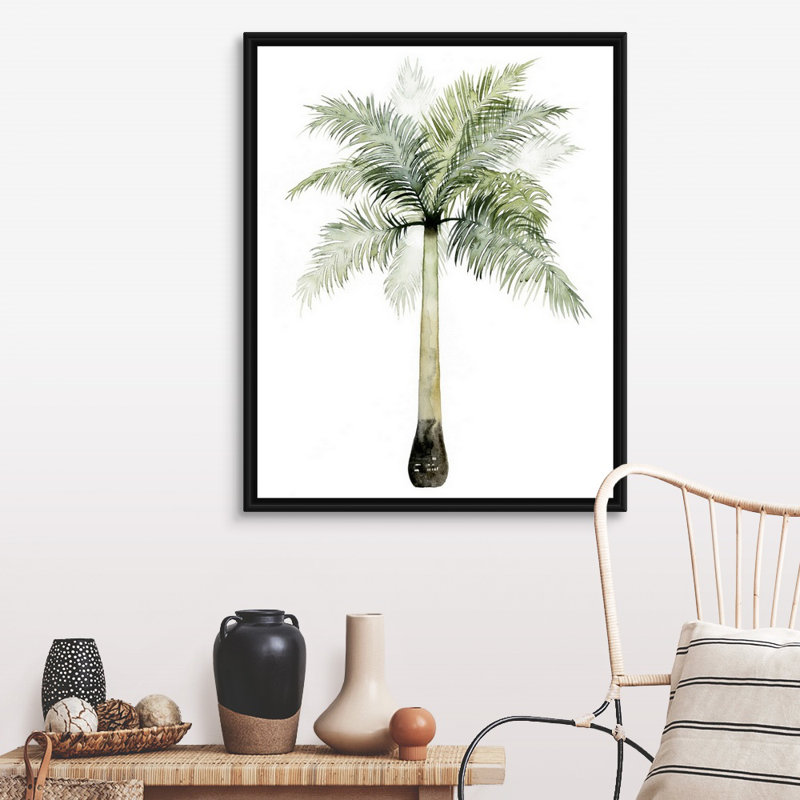 Aquarelle, paume des tropiques II, art mural sur toile, H 40 po x l 32 po x P 1,75 po, Toile avec cadre noir
