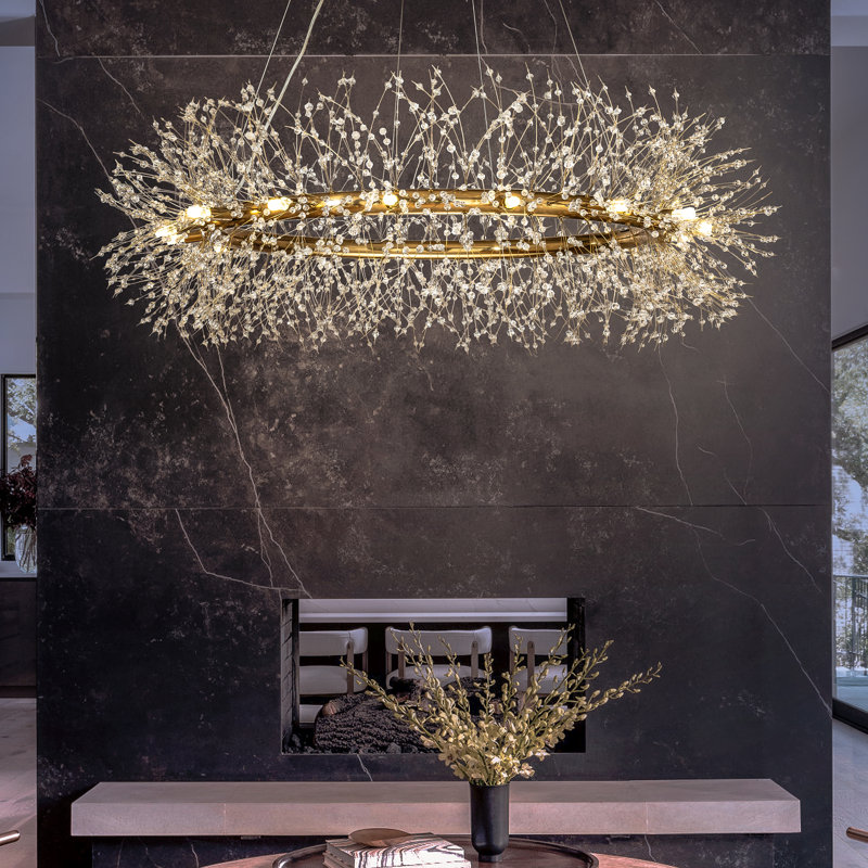 Galewood 16-lights Wagon Wheel Firework Crystal Chandelier Dining Room Light Fixtures, Antique Gold