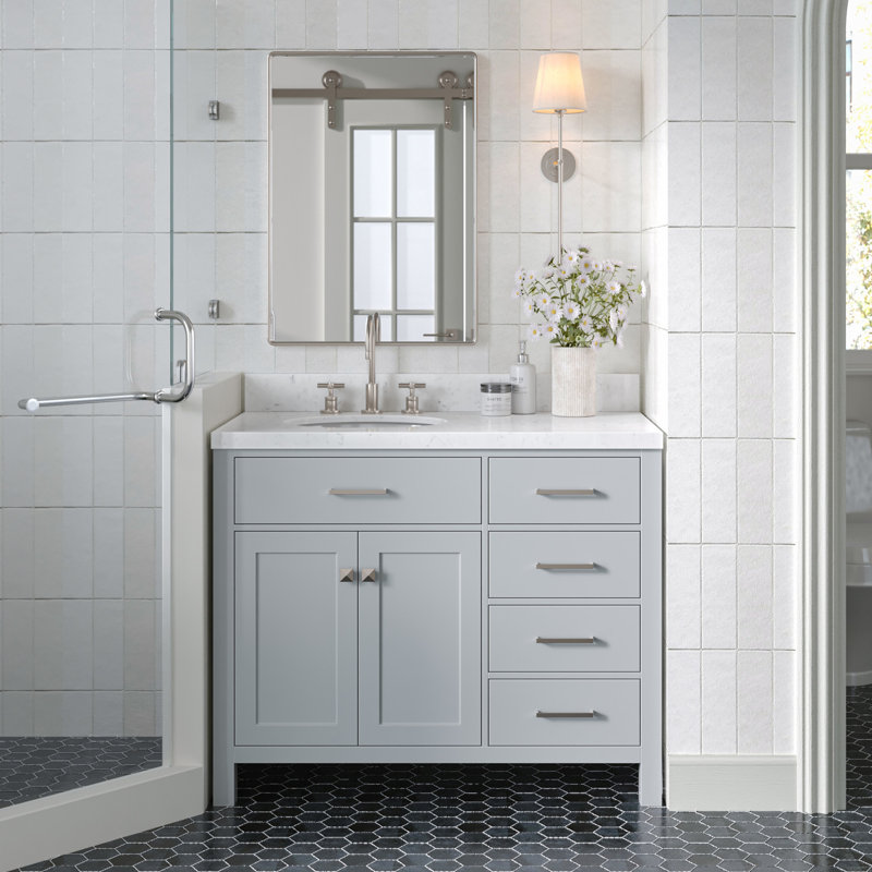 Ensemble de meuble-lavabo simple Macnair avec quartz Carrara blanc, Ovale, Gris, 42"