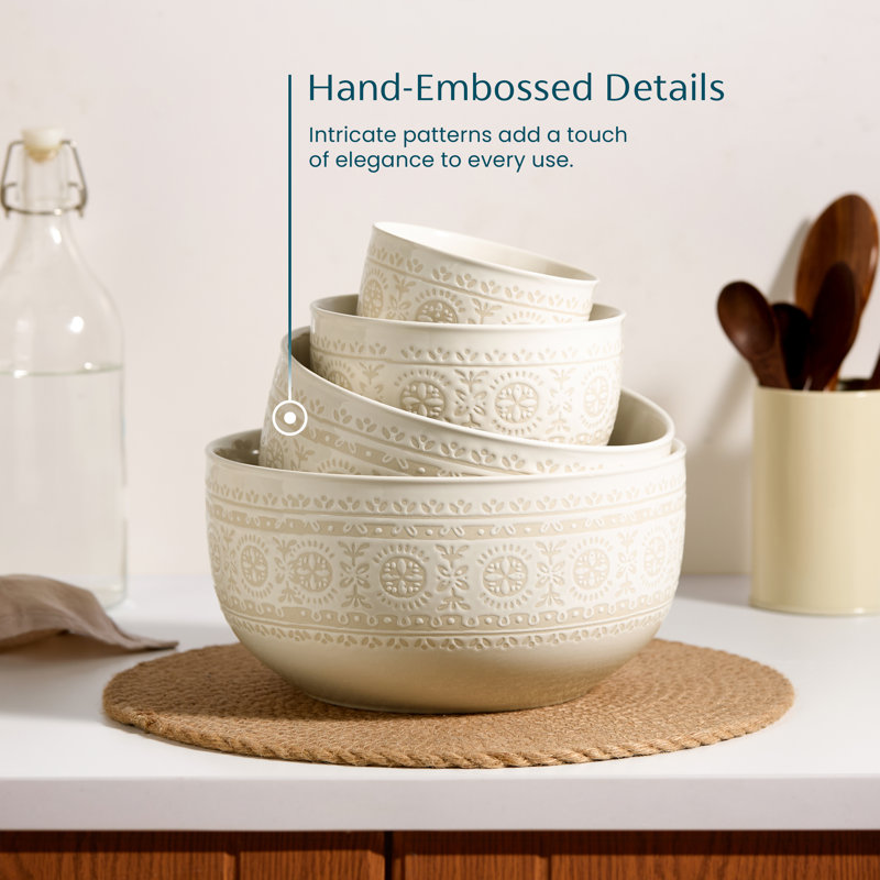 Kook Ceramic Nesting Bowls, Mosaic, Ivory (18/44/100/156 oz)