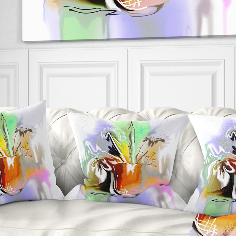 Bouquet de fleurs abstraites - coussin à imprimé floral, 18 po x 18 po, Coussin décoratif