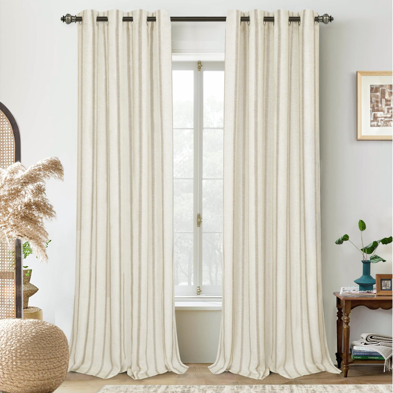 Blackout Curtain Pair, 52" W x 96" L, Camel Beige Stripe/Light Linen
