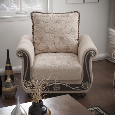 Stylish Armchair With Storage In Beige Chenille, Fits Any Room Convertible Chenille Upholstery And