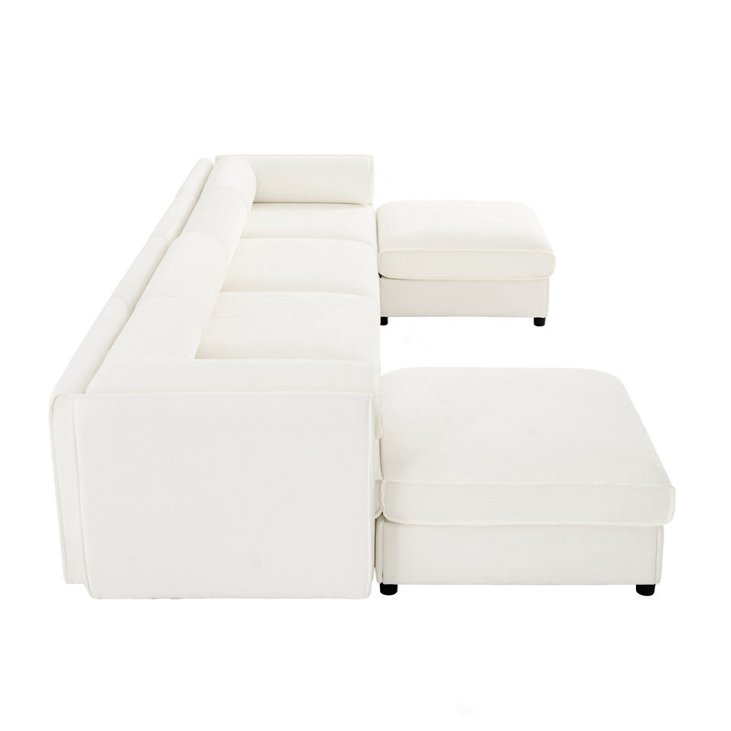 Canapé modulaire modulaire avec rangement, très grand canapé modulaire en forme de U pour le salon, canapé convertible modulaire avec repose-pieds de rangement, siège profond, dossier cylindrique et accoudoirs, blanc