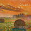 Toile, art mural, coucher de soleil vibrant, balles de foin, paysage impressionniste, 18 po x 24 po, ton chaud campagne pour chambre à coucher, couloir-131075885