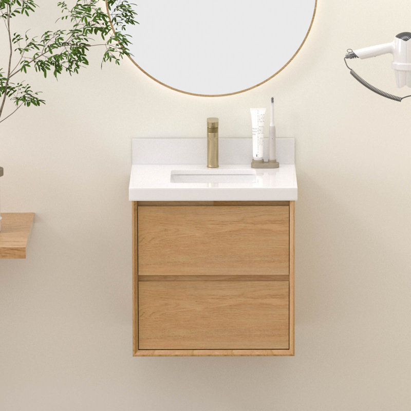 Meuble-lavabo simple mural 24 po avec comptoir en quartz blanc pur et lavabo en céramique
