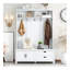 Arbre d'entrée de style moderne avec armoire de rangement et 2 grands tiroirs, banc de vestibule Widen avec 5 crochets à manteau, blanc-571807601