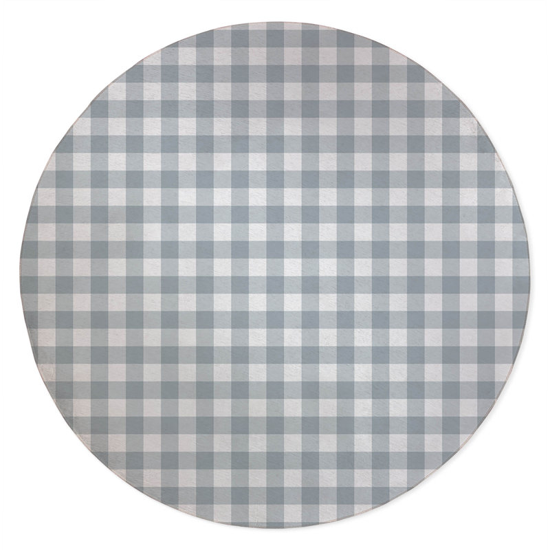 Proper Gingham Non-Slip Outdoor Rug, Round 5'