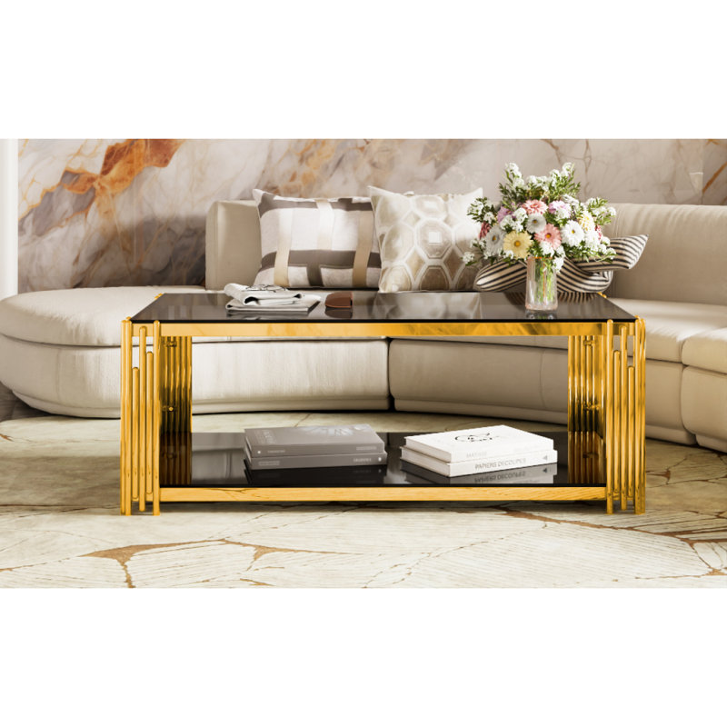 Table basse moderne rectangulaire noire, miroir, Noir
