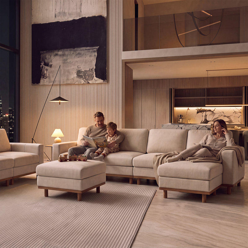 Milsap Ottoman Modular Sectional Sofa, Beige