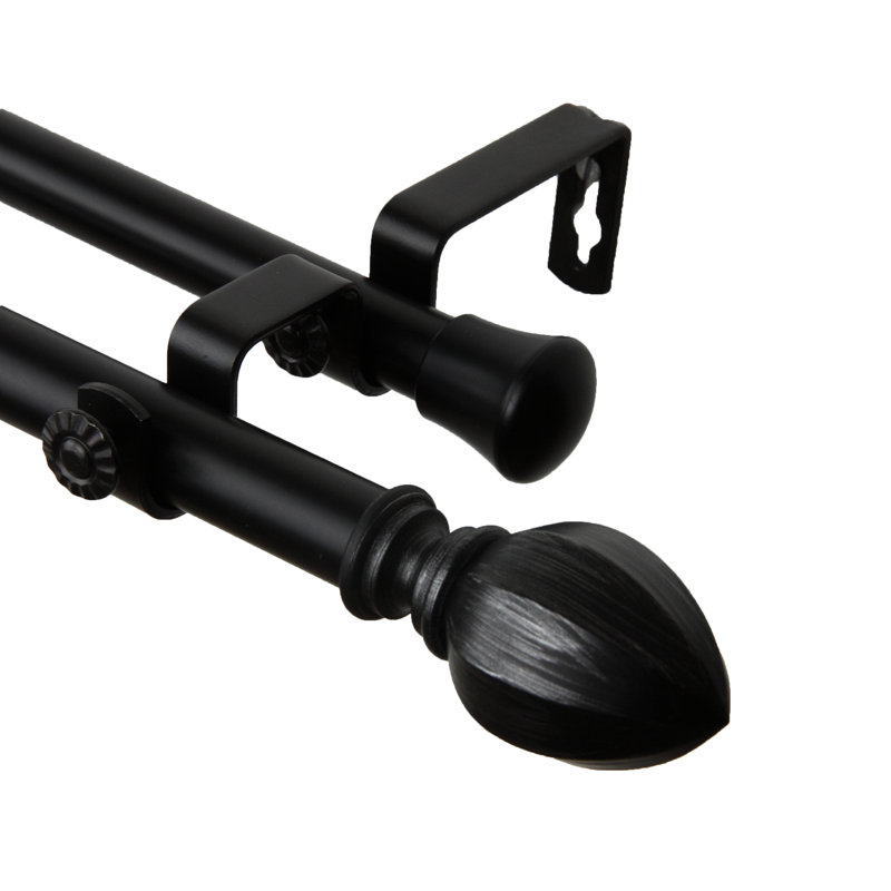 Tringle à rideaux double Garnet, Noir, H 0,81 po x l 170 po x P 6,38 po