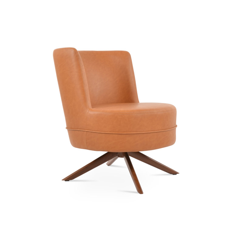 Fauteuil pivotant Hilton Sword, Similicuir caramel, Noyer