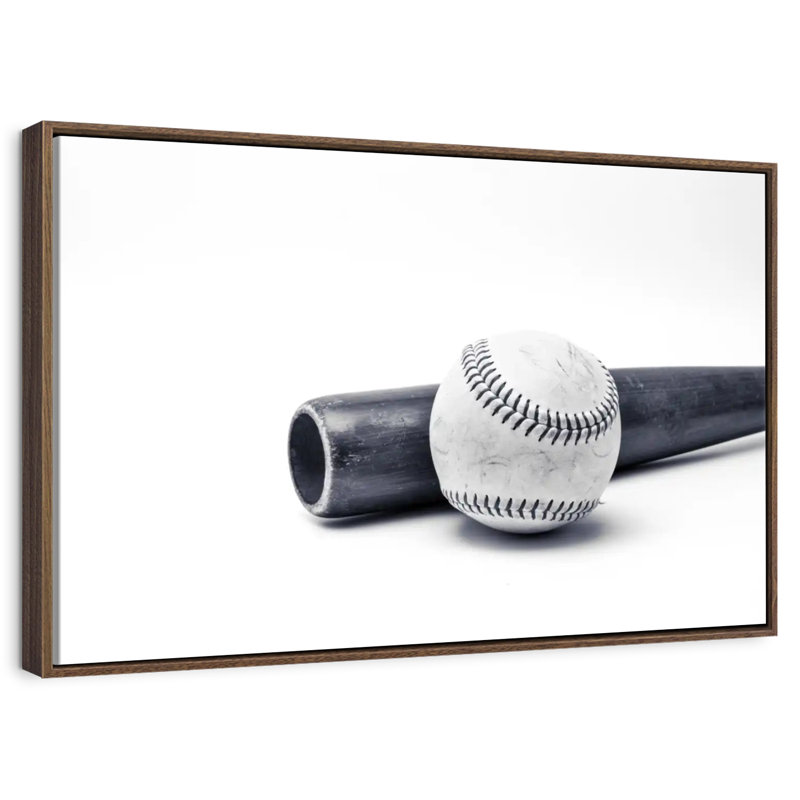 Baseball et batte, Cadre flottant en noyer, 40 po x 27 po