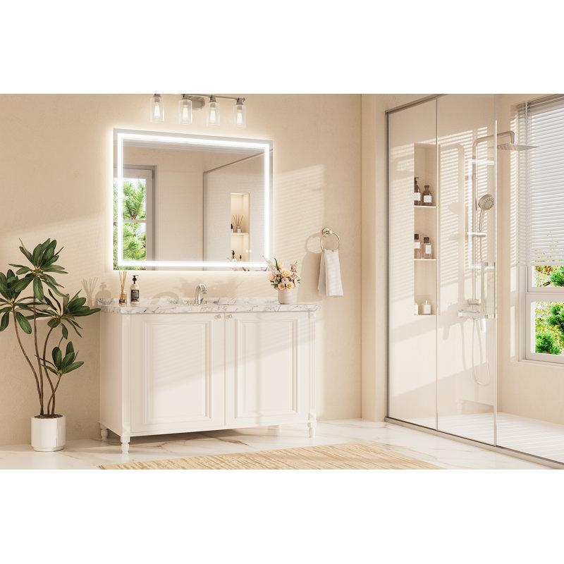 Frontlit and Backlit LED Bathroom vantiy Mirror,3 Color Dimmable Light & Anti-fog Tempered Glass mirror, Rectangle, 44" x 36"